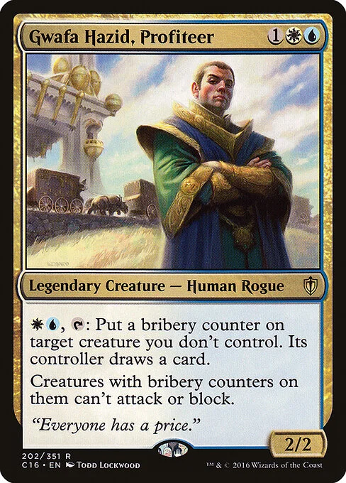 Gwafa Hazid, Profiteer, carta Magic di tipo Legendary Creature — Human Rogue illustrata da Todd Lockwood