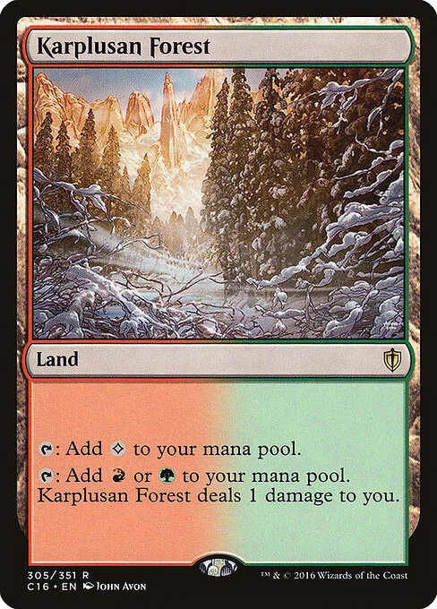 Karplusan Forest, carta Magic di tipo Land illustrata da John Avon