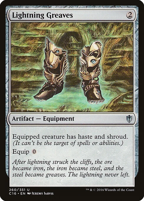 Lightning Greaves, carta Magic di tipo Artifact — Equipment illustrata da Jeremy Jarvis
