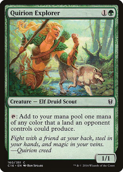 Quirion Explorer, carta Magic di tipo Creature — Elf Druid Scout illustrata da Ron Spears