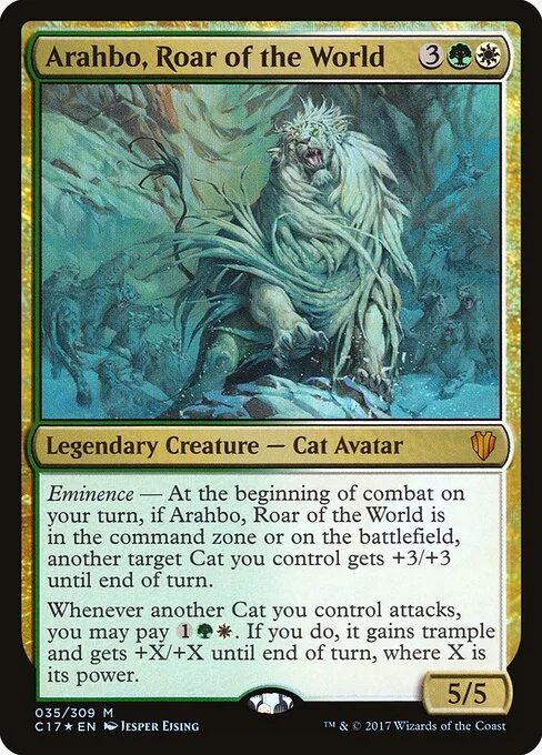 Arahbo, Roar of the World, carta Magic di tipo Legendary Creature — Cat Avatar illustrata da Jesper Ejsing