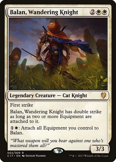 Balan, Wandering Knight, carta Magic di tipo Legendary Creature — Cat Knight illustrata da Svetlin Velinov