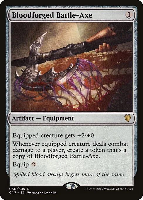 Bloodforged Battle-Axe, carta Magic di tipo Artifact — Equipment illustrata da Alayna Danner