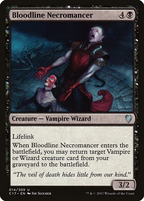 Bloodline Necromancer, carta Magic di tipo Creature — Vampire Wizard illustrata da Joe Slucher
