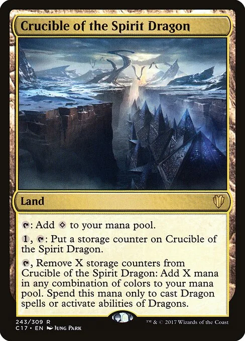 Crucible of the Spirit Dragon, carta Magic di tipo Land illustrata da Jung Park