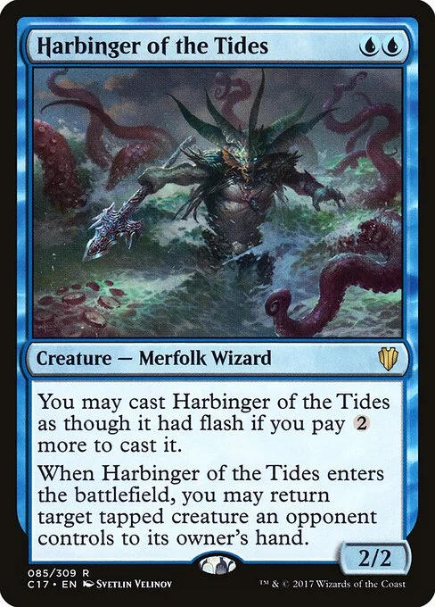 Harbinger of the Tides, carta Magic di tipo Creature — Merfolk Wizard illustrata da Svetlin Velinov