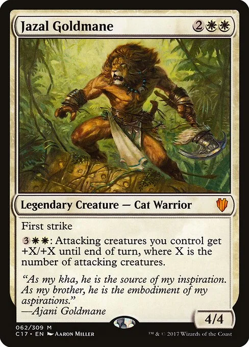 Jazal Goldmane, carta Magic di tipo Legendary Creature — Cat Warrior illustrata da Aaron Miller