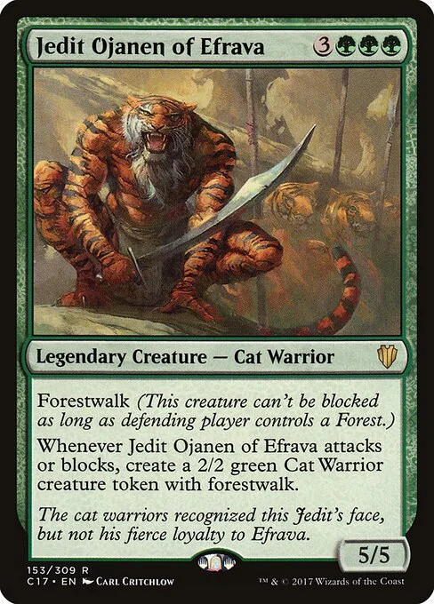 Jedit Ojanen of Efrava, carta Magic di tipo Legendary Creature — Cat Warrior illustrata da Carl Critchlow