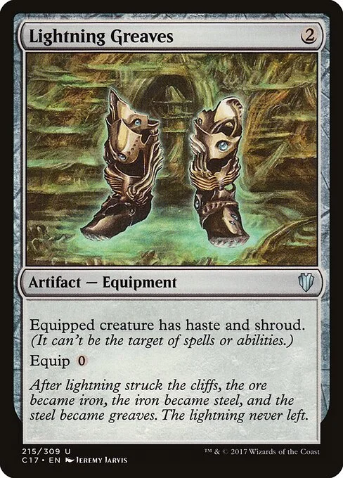 Lightning Greaves, carta Magic di tipo Artifact — Equipment illustrata da Jeremy Jarvis