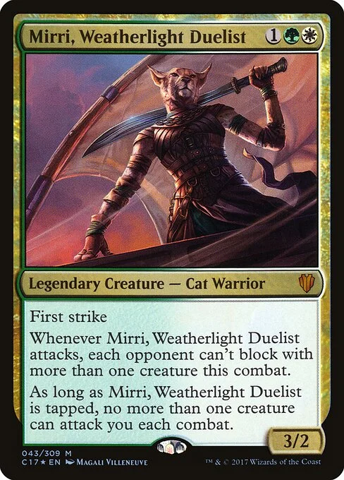 Mirri, Weatherlight Duelist, carta Magic di tipo Legendary Creature — Cat Warrior illustrata da Magali Villeneuve