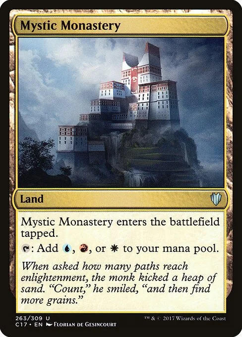Mystic Monastery, carta Magic di tipo Land illustrata da Florian de Gesincourt