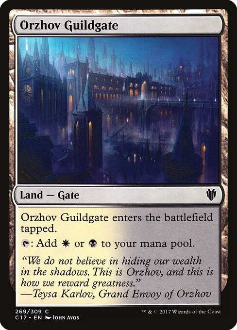 Orzhov Guildgate, carta Magic di tipo Land — Gate illustrata da John Avon