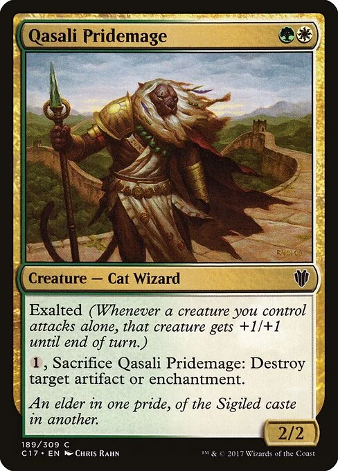Qasali Pridemage, carta Magic di tipo Creature — Cat Wizard illustrata da Chris Rahn