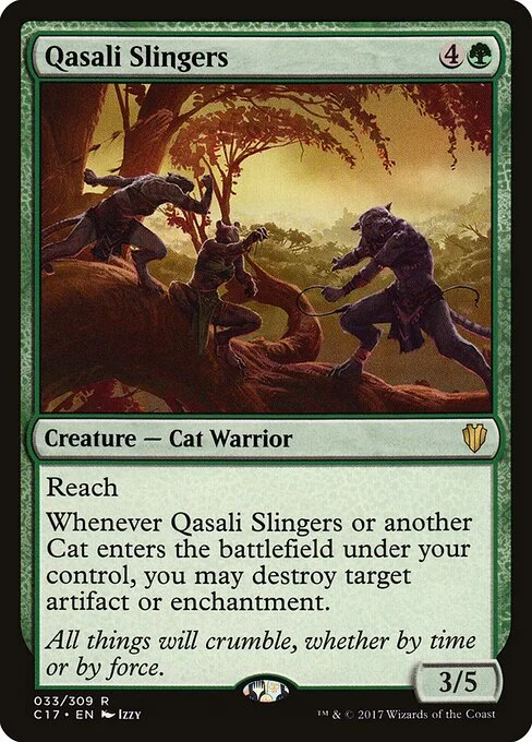 Qasali Slingers, carta Magic di tipo Creature — Cat Warrior illustrata da Izzy