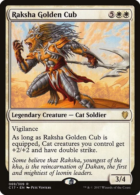 Raksha Golden Cub, carta Magic di tipo Legendary Creature — Cat Soldier illustrata da Pete Venters