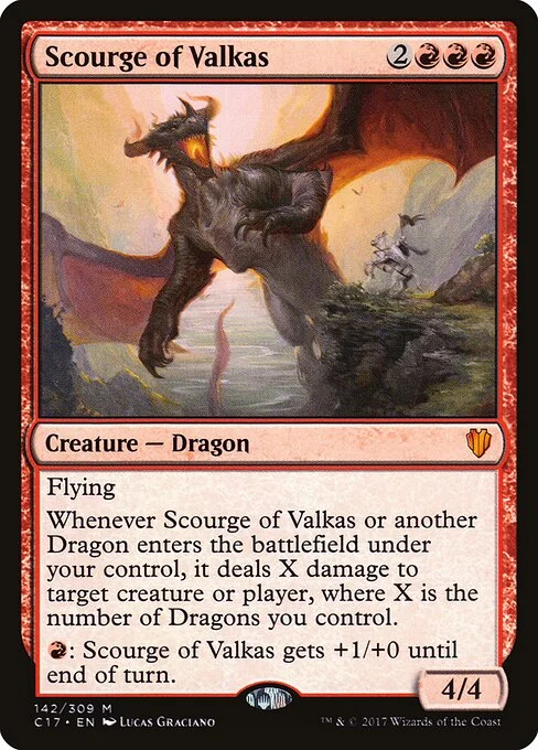 Scourge of Valkas, carta Magic di tipo Creature — Dragon illustrata da Lucas Graciano