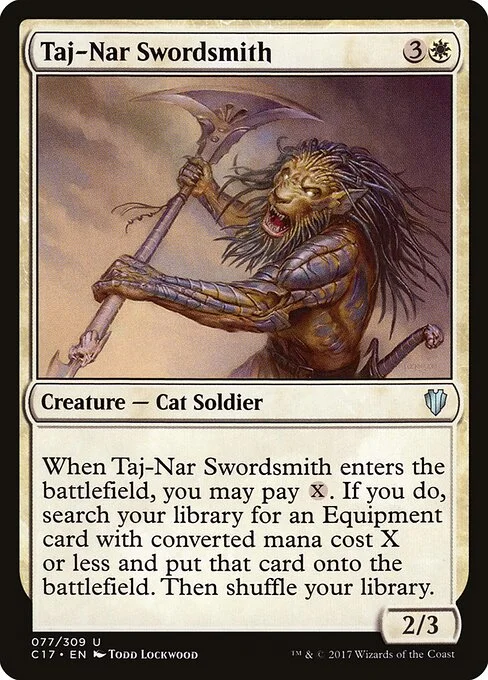 Taj-Nar Swordsmith, carta Magic di tipo Creature — Cat Soldier illustrata da Todd Lockwood