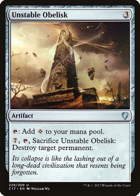 Unstable Obelisk, carta Magic di tipo Artifact illustrata da William Wu