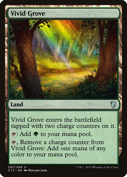 Vivid Grove, carta Magic di tipo Land illustrata da Howard Lyon