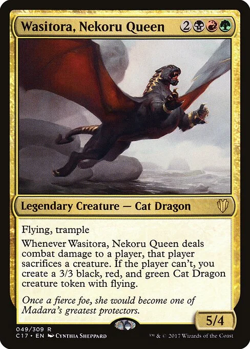 Wasitora, Nekoru Queen, carta Magic di tipo Legendary Creature — Cat Dragon illustrata da Cynthia Sheppard