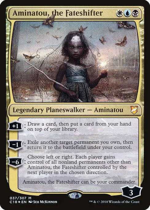 Aminatou, the Fateshifter, carta Magic di tipo Legendary Planeswalker — Aminatou illustrata da Seb McKinnon