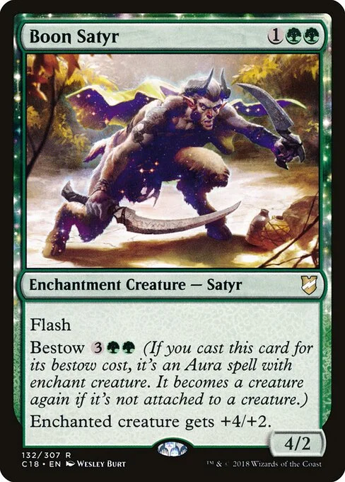Boon Satyr, carta Magic di tipo Enchantment Creature — Satyr illustrata da Wesley Burt