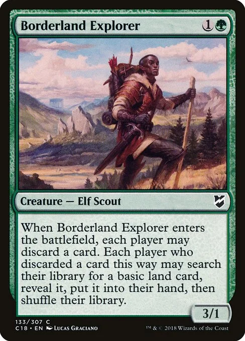 Borderland Explorer, carta Magic di tipo Creature — Elf Scout illustrata da Lucas Graciano