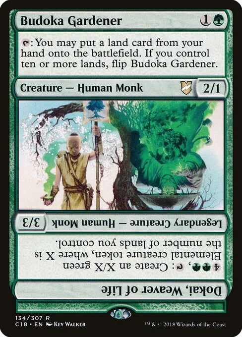 Budoka Gardener // Dokai, Weaver of Life, carta Magic di tipo Creature — Human Monk // Legendary Creature — Human Monk illustrata da Kev Walker
