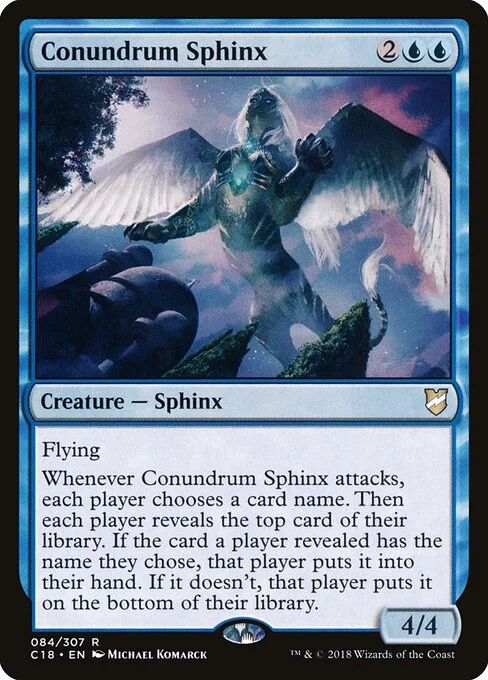 Conundrum Sphinx, carta Magic di tipo Creature — Sphinx illustrata da Michael Komarck