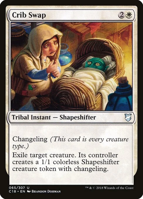 Crib Swap, carta Magic di tipo Kindred Instant — Shapeshifter illustrata da Brandon Dorman