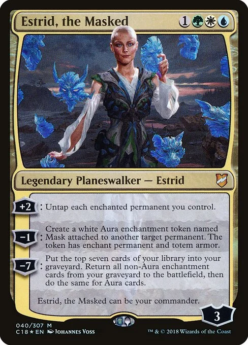 Estrid, the Masked, carta Magic di tipo Legendary Planeswalker — Estrid illustrata da Johannes Voss