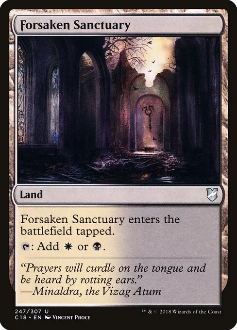 Forsaken Sanctuary, carta Magic di tipo Land illustrata da Vincent Proce