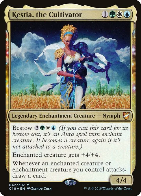 Kestia, the Cultivator, carta Magic di tipo Legendary Enchantment Creature — Nymph illustrata da Zezhou Chen