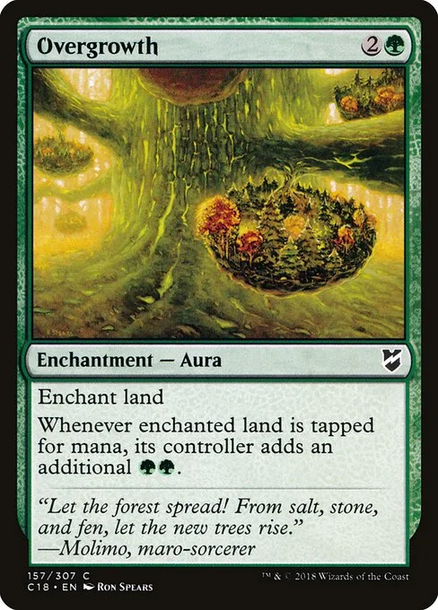 Overgrowth, carta Magic di tipo Enchantment — Aura illustrata da Ron Spears