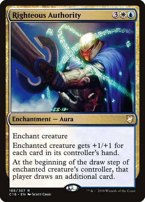 Righteous Authority, carta Magic di tipo Enchantment — Aura illustrata da Scott Chou