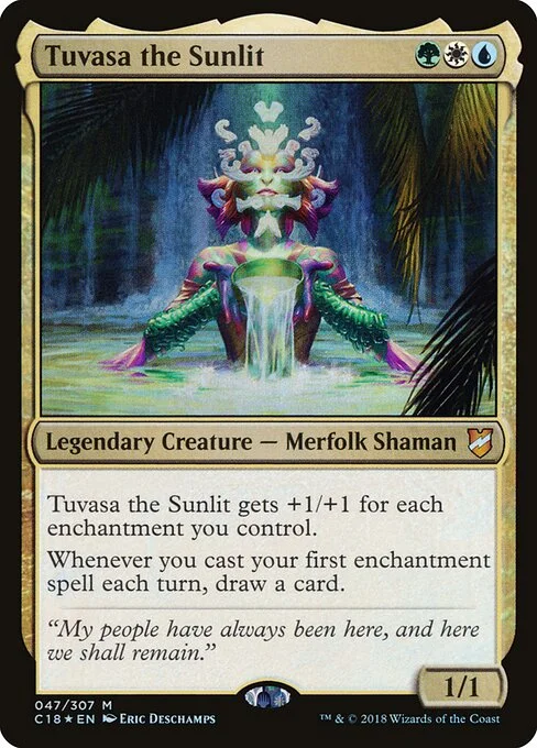 Tuvasa the Sunlit, carta Magic di tipo Legendary Creature — Merfolk Shaman illustrata da Eric Deschamps