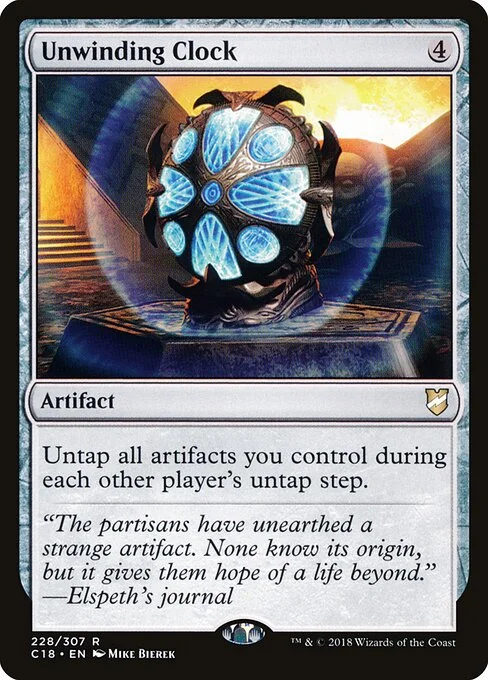 Unwinding Clock, carta Magic di tipo Artifact illustrata da Mike Bierek