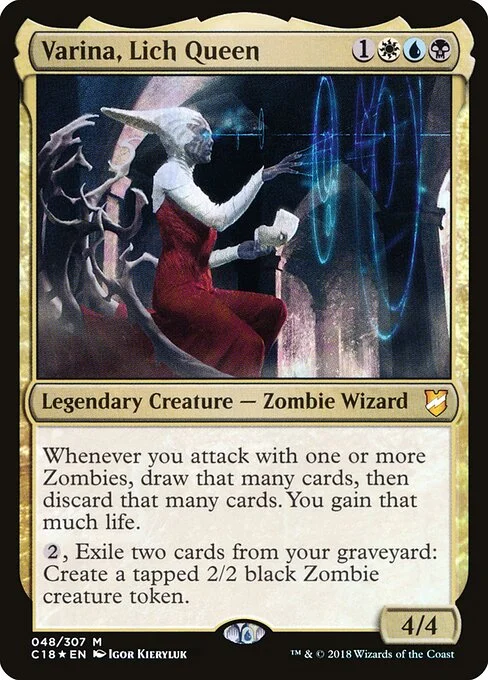 Varina, Lich Queen, carta Magic di tipo Legendary Creature — Zombie Wizard illustrata da Igor Kieryluk