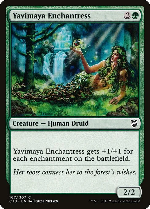 Yavimaya Enchantress, carta Magic di tipo Creature — Human Druid illustrata da Terese Nielsen