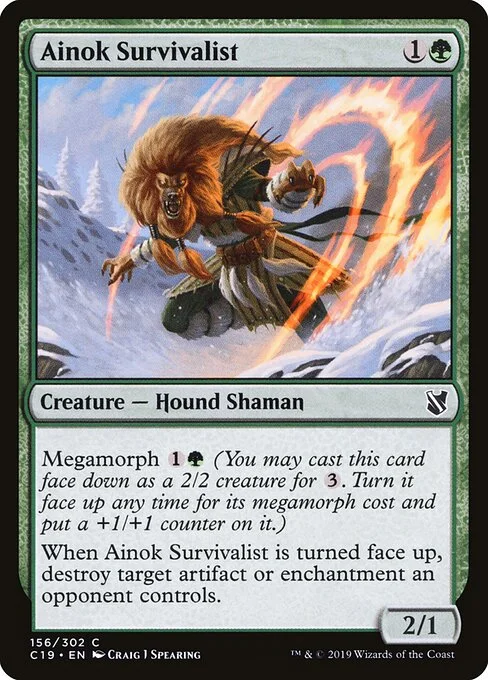 Ainok Survivalist, carta Magic di tipo Creature — Dog Shaman illustrata da Craig J Spearing