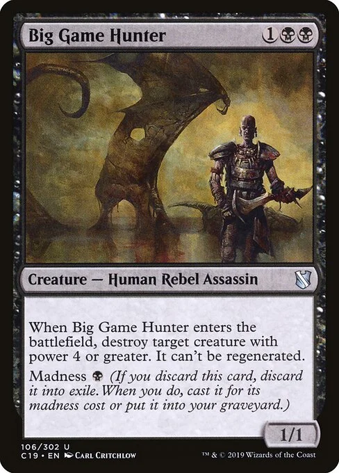 Big Game Hunter, carta Magic di tipo Creature — Human Rebel Assassin illustrata da Carl Critchlow