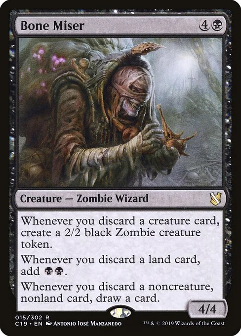 Bone Miser, carta Magic di tipo Creature — Zombie Wizard illustrata da Antonio José Manzanedo