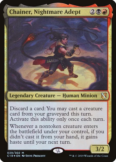 Chainer, Nightmare Adept, carta Magic di tipo Legendary Creature — Human Minion illustrata da Steve Prescott
