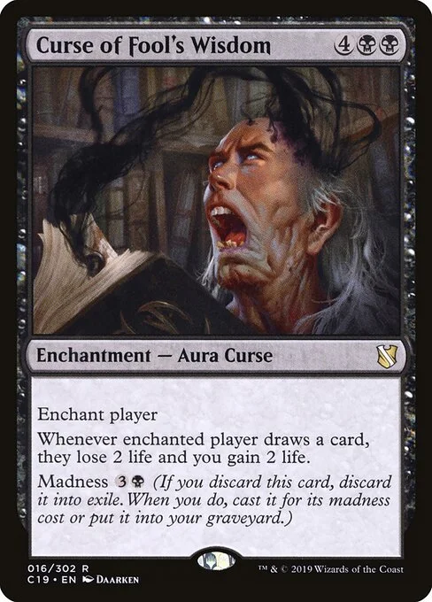 Curse of Fool's Wisdom, carta Magic di tipo Enchantment — Aura Curse illustrata da Daarken