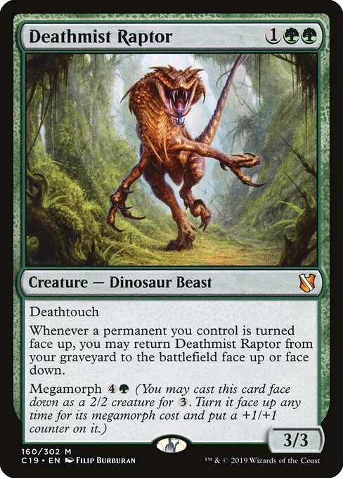 Deathmist Raptor, carta Magic di tipo Creature — Dinosaur Beast illustrata da Filip Burburan