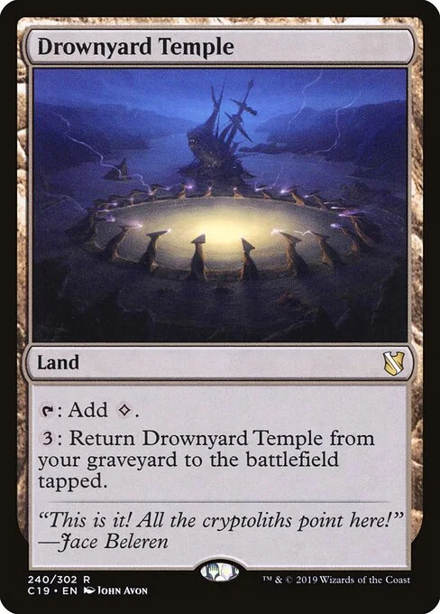 Drownyard Temple, carta Magic di tipo Land illustrata da John Avon