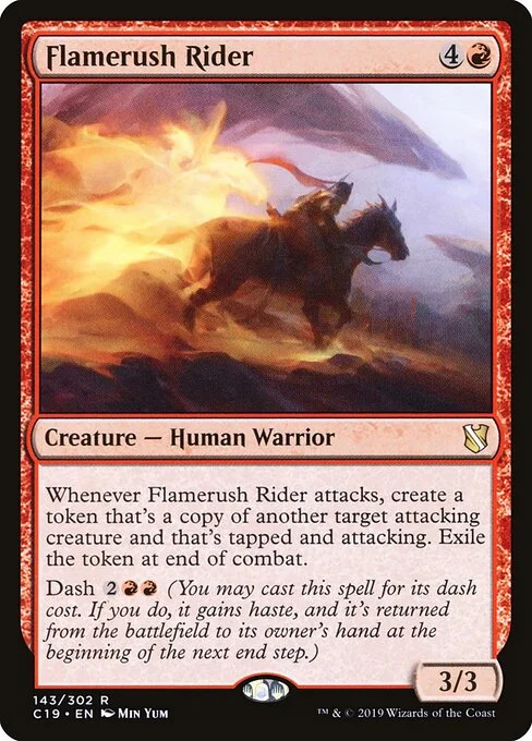 Flamerush Rider, carta Magic di tipo Creature — Human Warrior illustrata da Min Yum