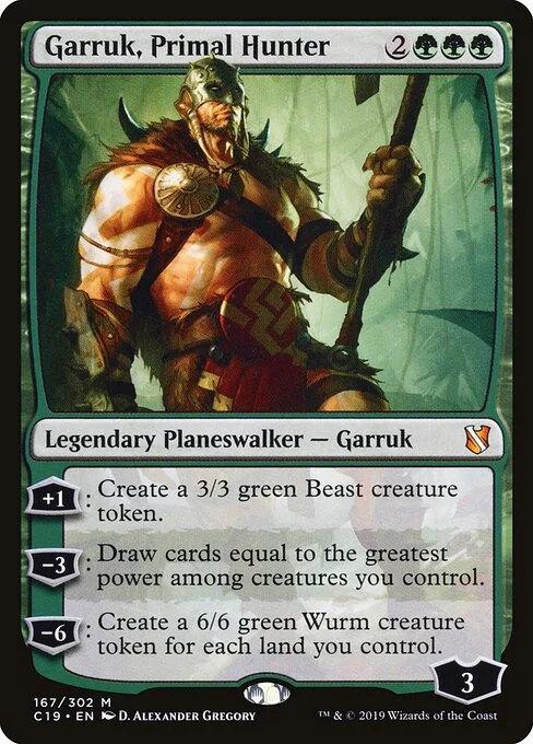 Garruk, Primal Hunter, carta Magic di tipo Legendary Planeswalker — Garruk illustrata da D. Alexander Gregory