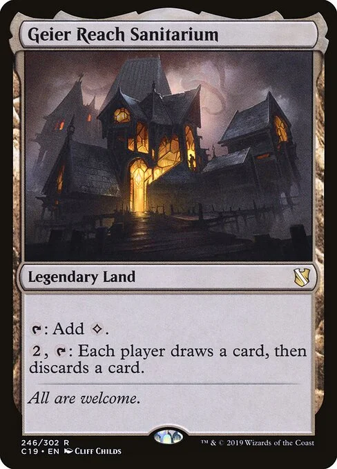 Geier Reach Sanitarium, carta Magic di tipo Legendary Land illustrata da Cliff Childs