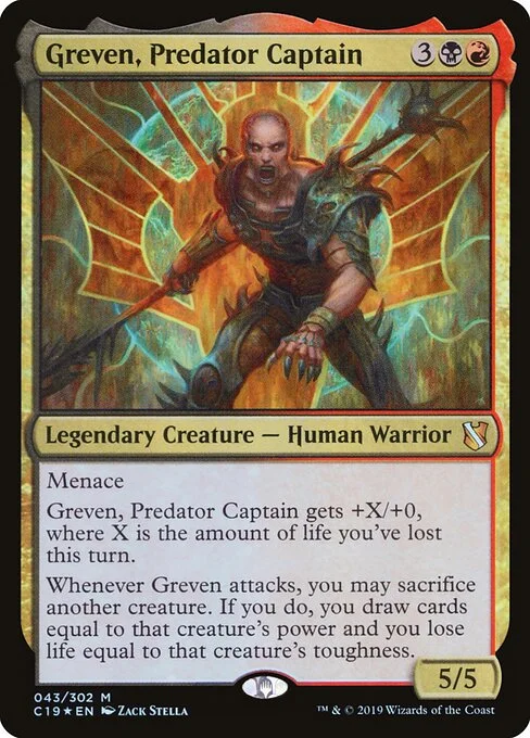 Greven, Predator Captain, carta Magic di tipo Legendary Creature — Phyrexian Human Warrior illustrata da Zack Stella